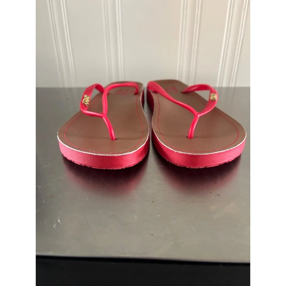 DKNY Margot Hot Pink Tan Flip Flop Sandals Womens Size 10‎ Logo Hardware
